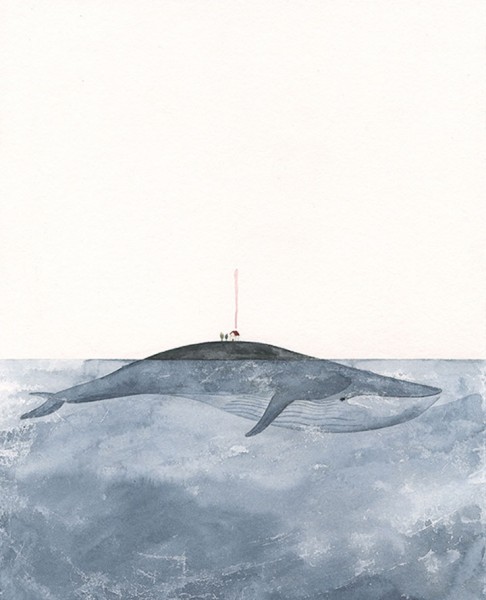 Maite Gurrutxaga ilustratzailea balea etxearekin gainean