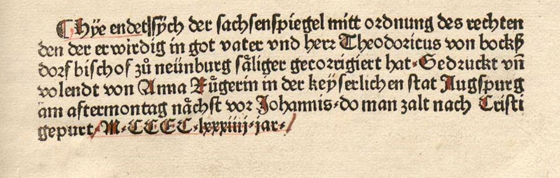 Anna Rugerin, Colophon Sachsenspeigel 1484
