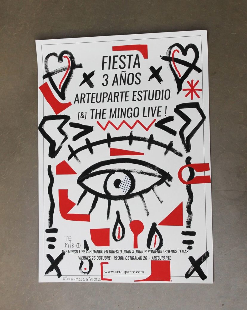 uno de los 50 carteles hecho a mano con The Mingo Line para la fiesta de 3 años de vida de la galería - ARTEUPARTE
