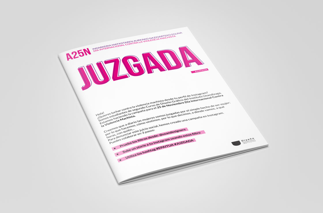 JUZGADA: Folleto campaña contra la violencia de género diseñada en el Ciclo Formativo Grado Superior Usandizaga Diseño