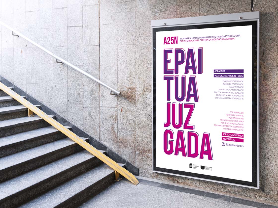 JUZGADA: Cartel grande campaña contra la violencia de género diseñada en el Ciclo Formativo Grado Superior Usandizaga Diseño