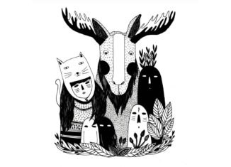 Pili Aguado ilustradora: personajes en blanco y negro. Imagen destacada.