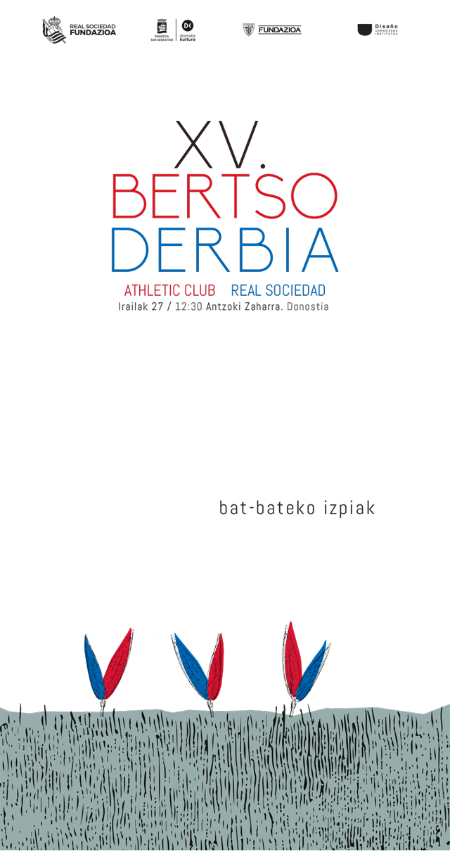 Cartel de fútbol Bertso Derbia 2021. Briznas creciendo en el campo - Nerea Aginako