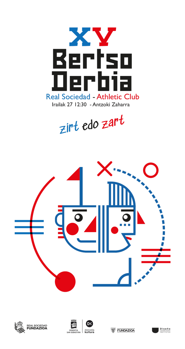 Cartel de fútbol Bertso Derbia 2021 en la calle- Diseño de Ibai Jauregi