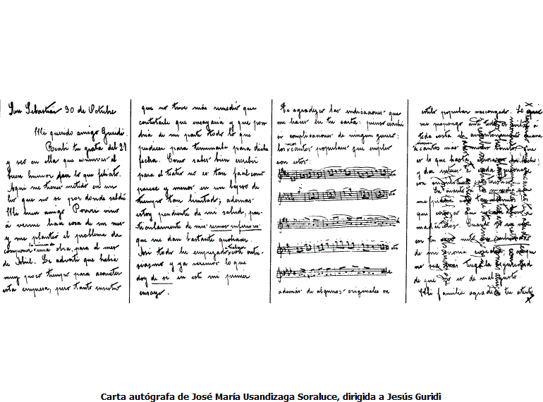 Carta autógrafa de José María Usandizaga Soraluce, dirigida a Jesús Guridi